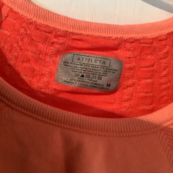 Athleta, Size Medium, Short-sleeved, work-out shirt.  Orange. - Picture 2 of 3